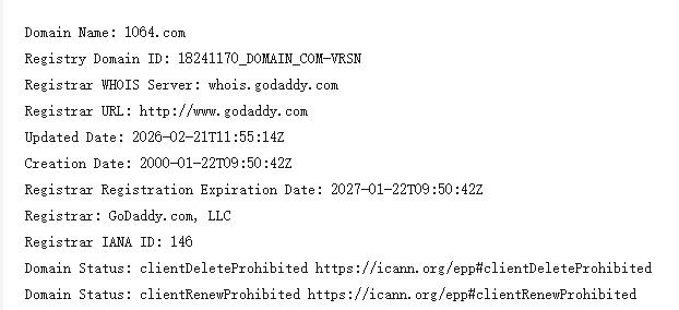 数字域名：1064.com近期以近6万人民币成交
